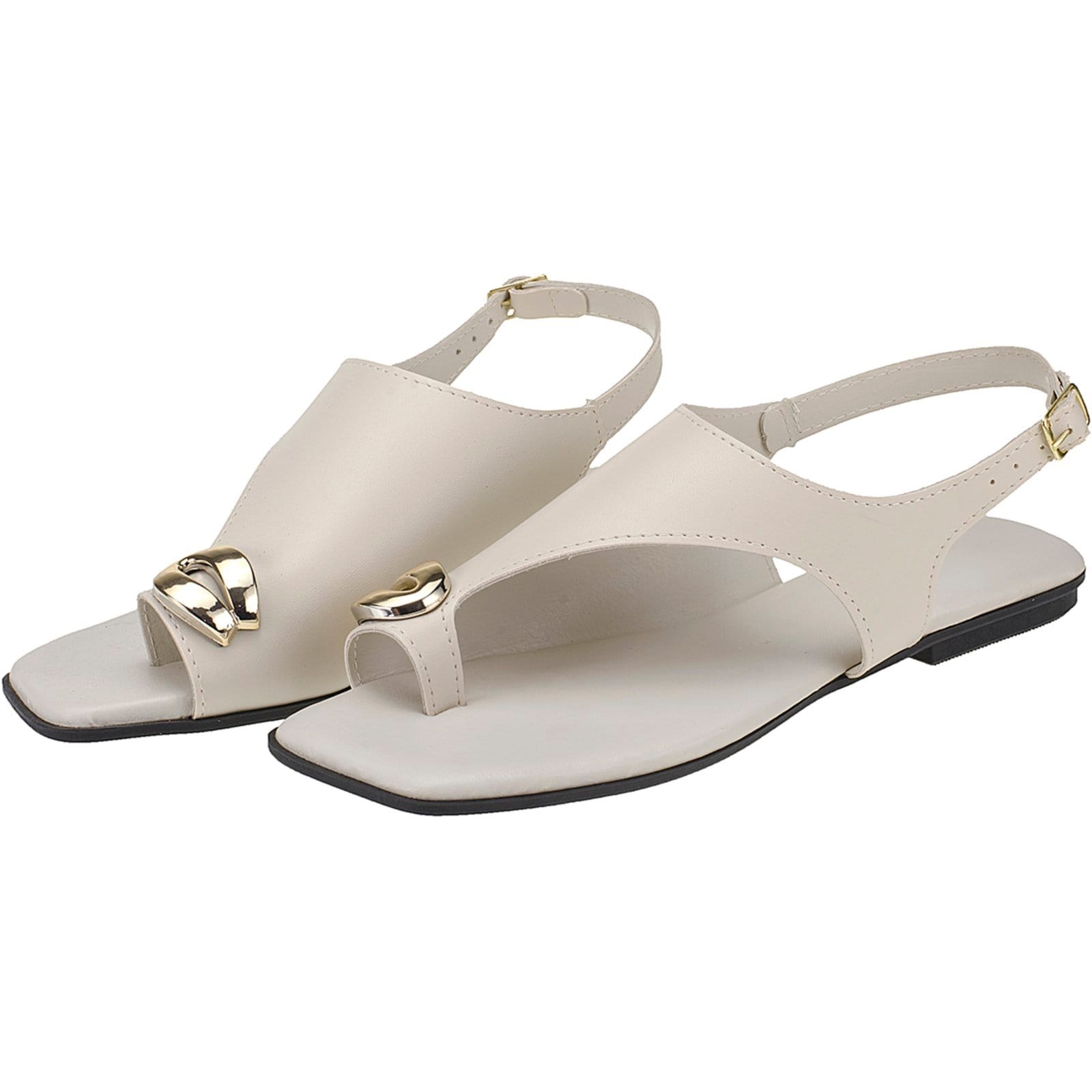 Vista 2 Sandália Feminina Rasteira com Detalhe Dourado Confortável e Elegante Off White CIA DOS PASSOS off-white white