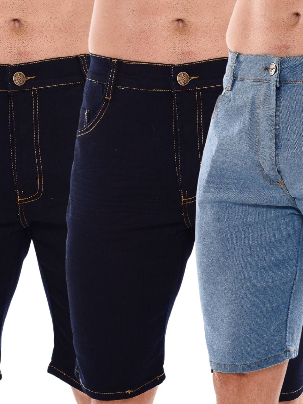 Kit 3 Bermuda Mys Jeans Masculina Confortável Delavê e Escuro