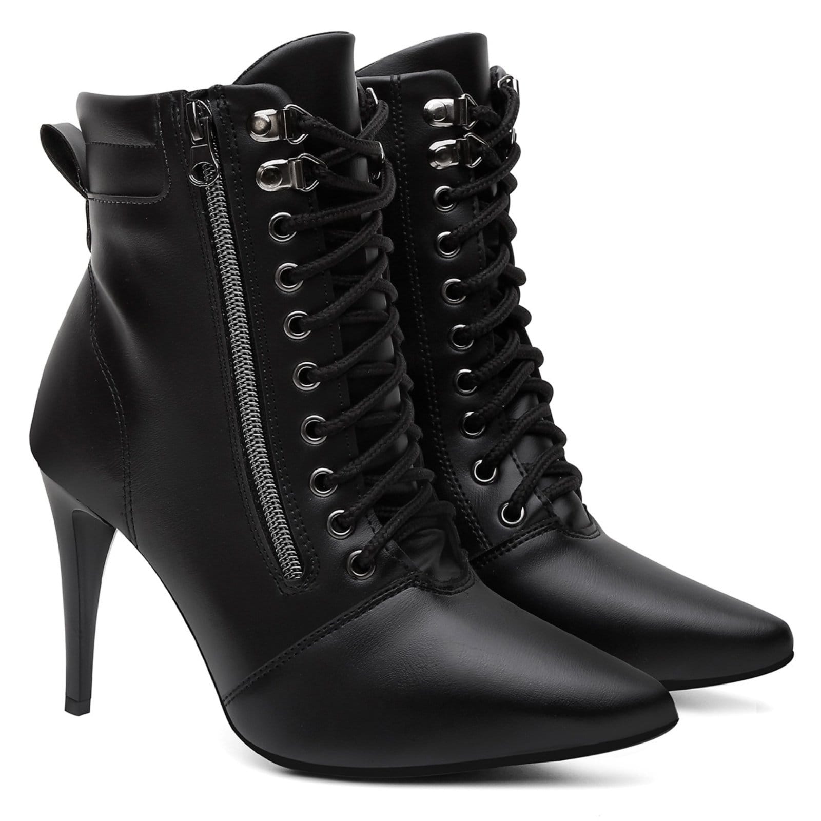 Bota Feminina Cano Médio Anna Andrade Salto Alto Bico Fino Casual Tendência