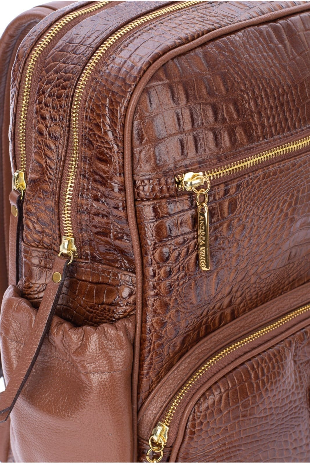 Vista 2 Mochila grande de couro croco Zooey - Whisky Andrea Vinci bege
