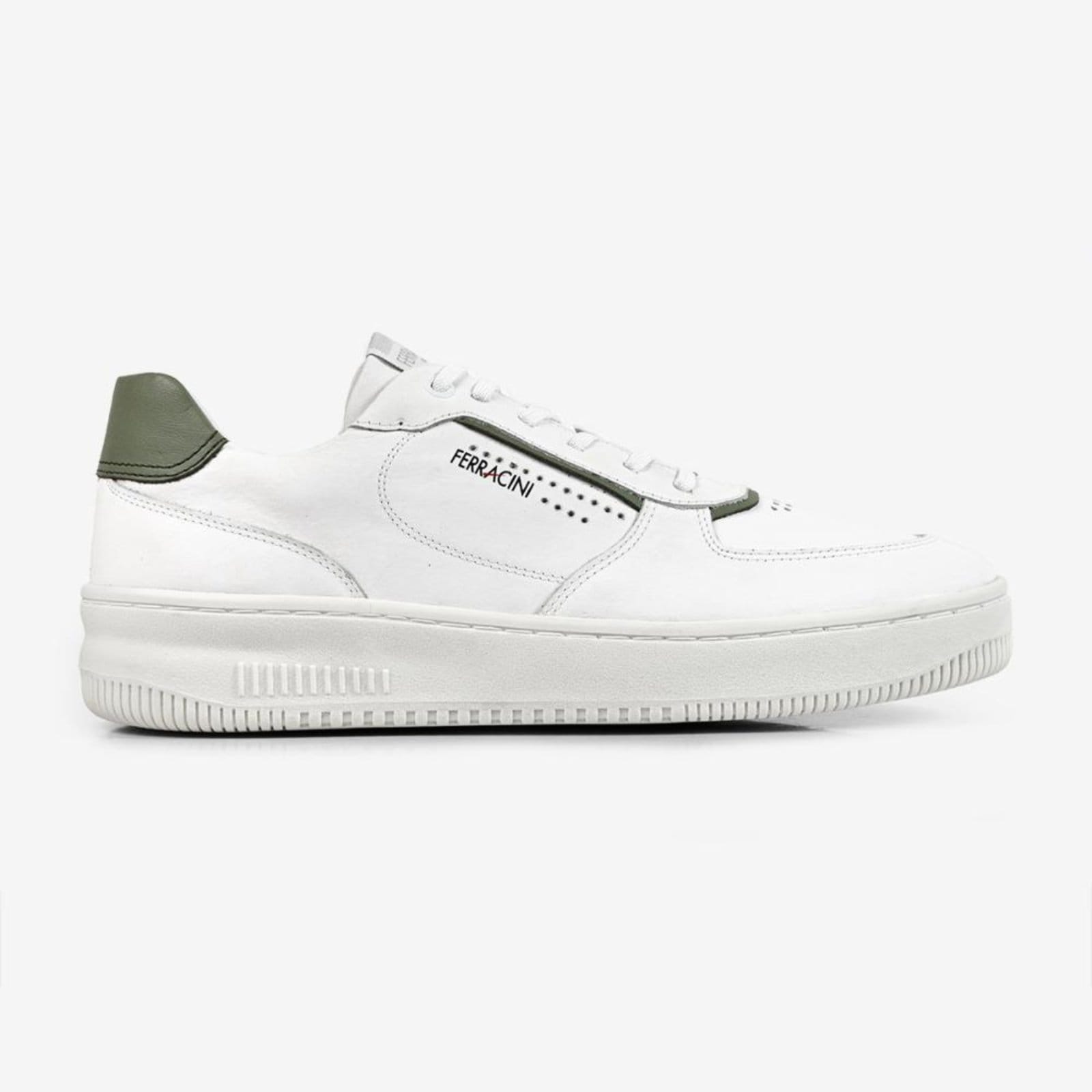 Tênis Ferracini Blur Casual Couro Branco Detalhe Verde Branco