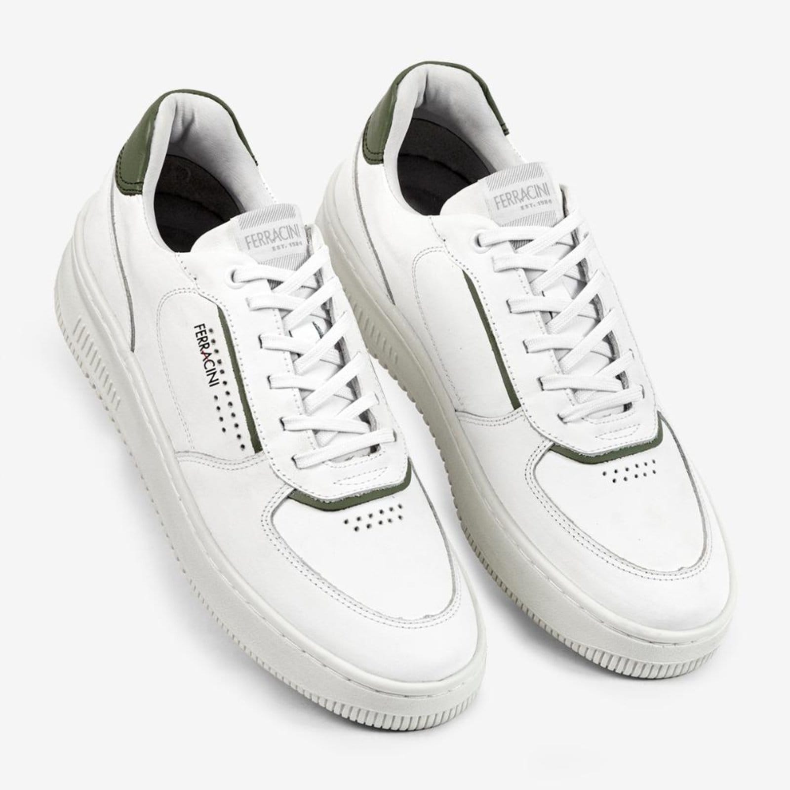 Vista 2 Tênis Ferracini Blur Casual Couro Branco Detalhe Verde Branco FERRACINI branco verde