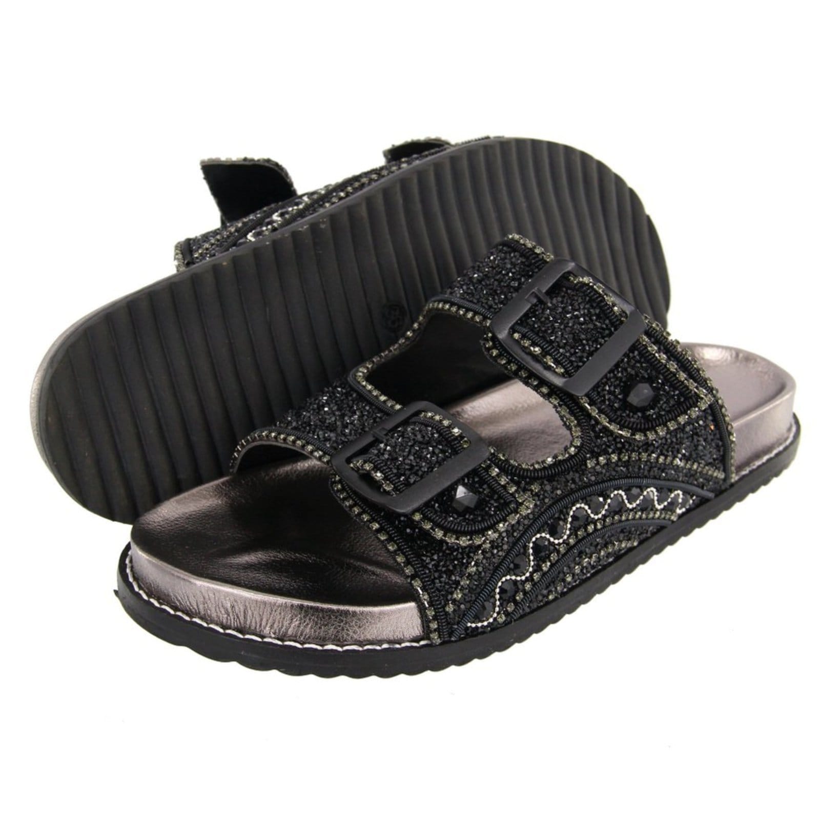 Vista 2 Sandalia Papete Ratseira Strass Pedraria Brilho Cristais Lançamento Preta TELLINI STORE preto