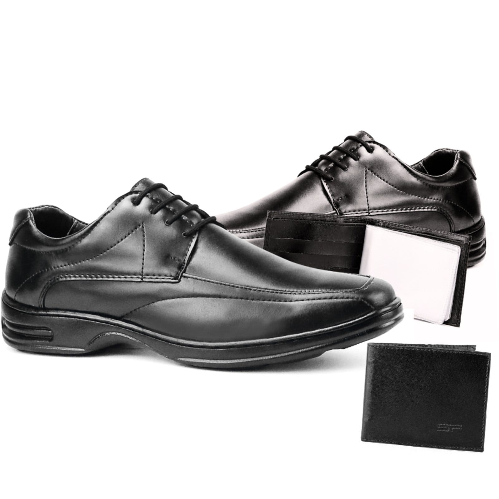 Sapato Social Kit Masculino Couro Ortopédico Cadarço Anatômico Com Carteira Utilitária