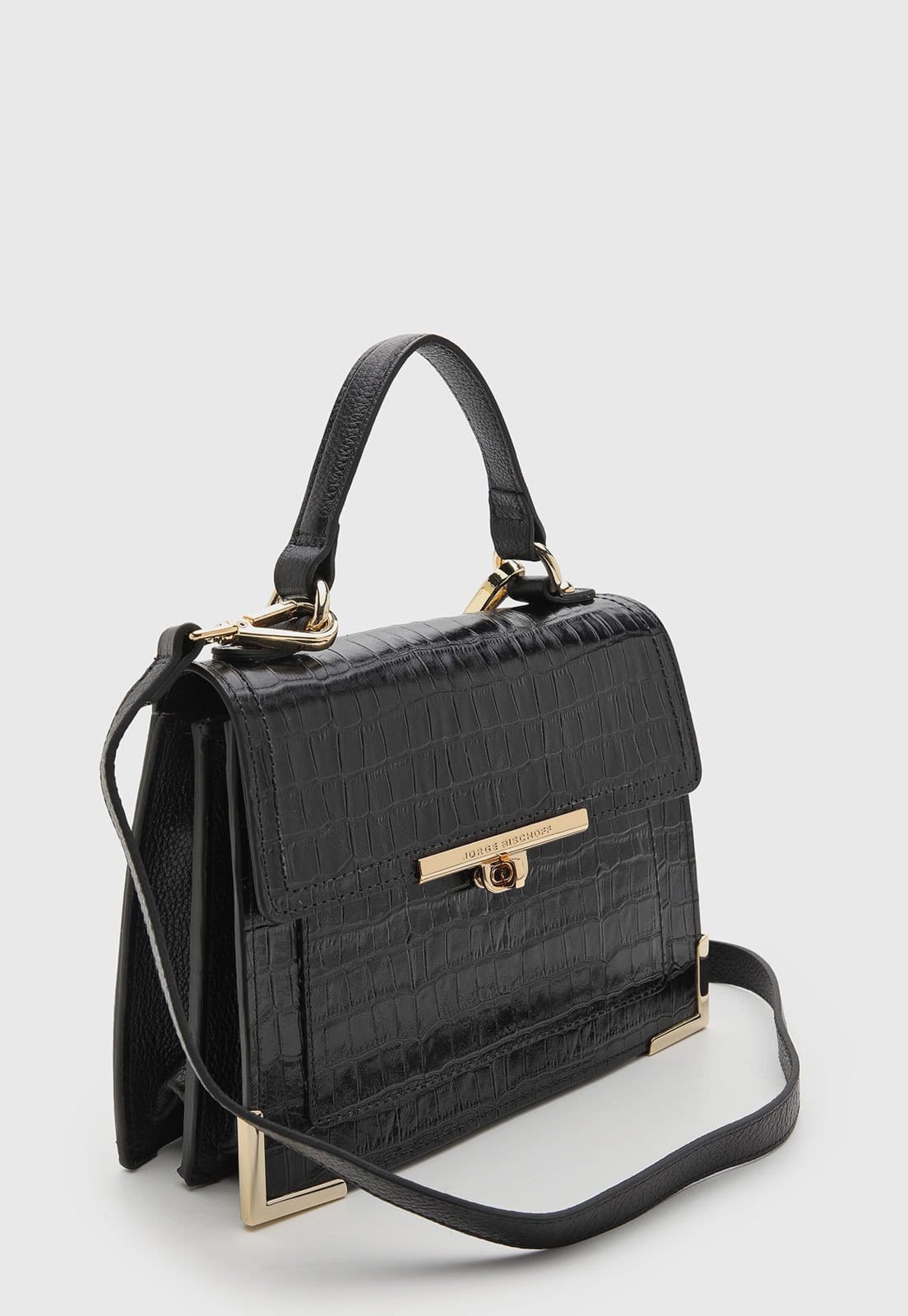 Vista 2 Bolsa Feminina Jorge Bischoff Textura Croco Preta Jorge Bischoff preto