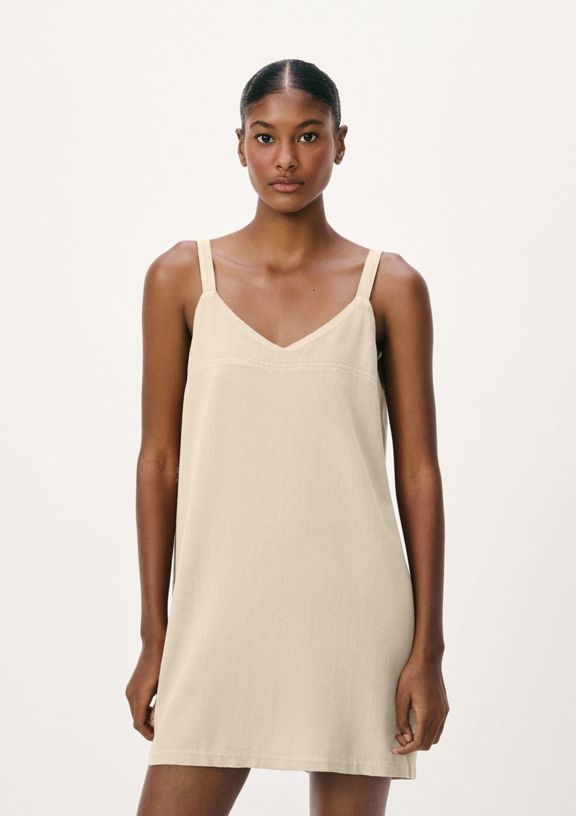 Vista 2 Vestido Curto Em Viscolinho Estonado Hering bege