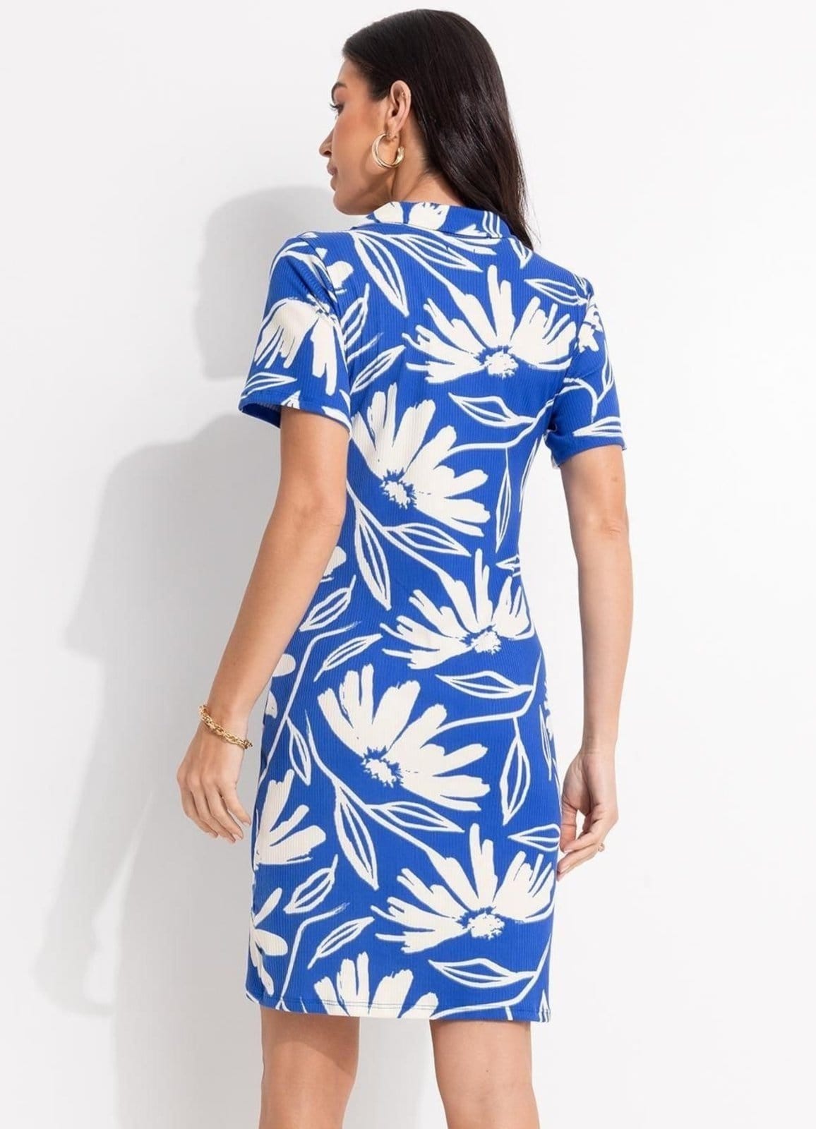 Vista 2 Vestido Em Canelado Floral Quintess azul