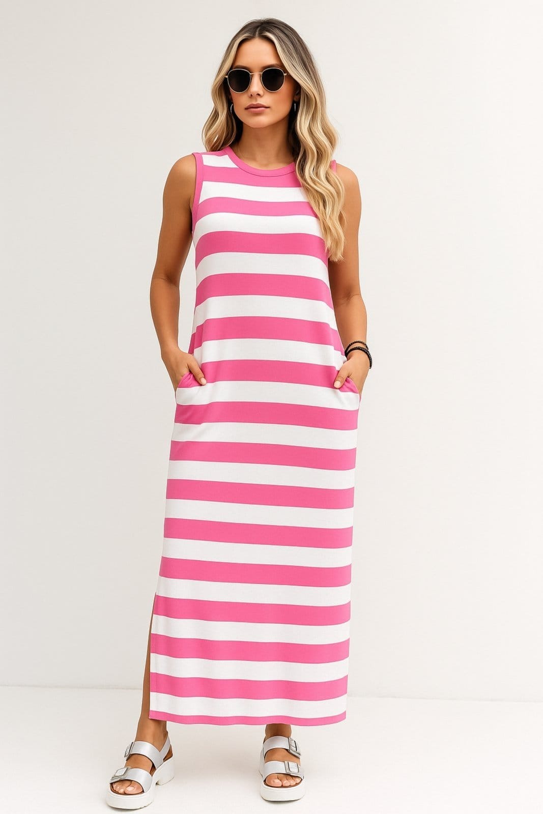 Vestido Longo D Bell Outlet Fashion Fenda Rosa