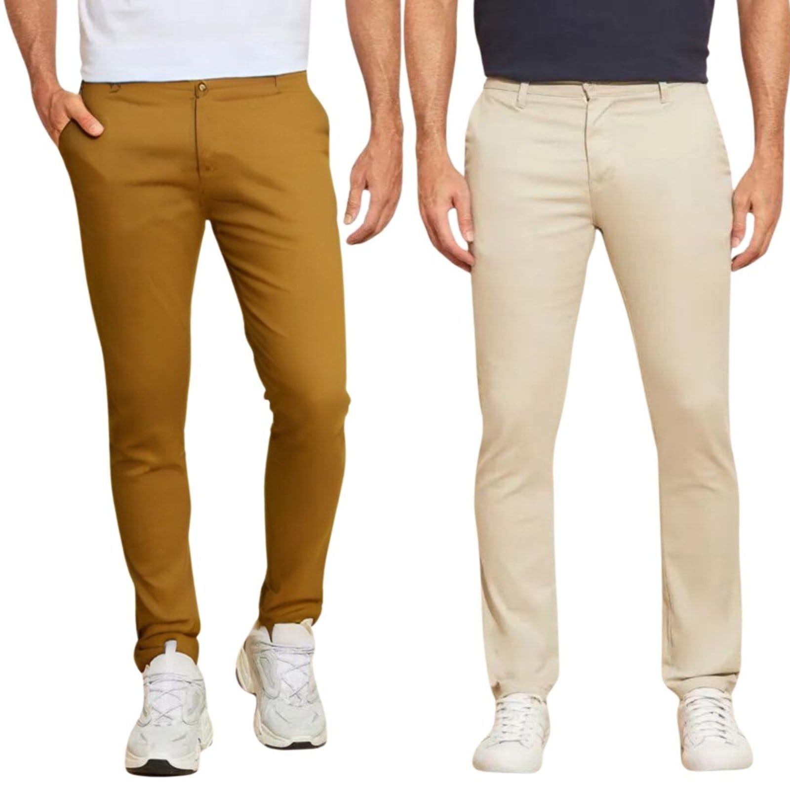 Kit 2 Calças FMF de Sarja Chino Com Bolso Traseiro Embutido Alfaiataria Skinny e Areia