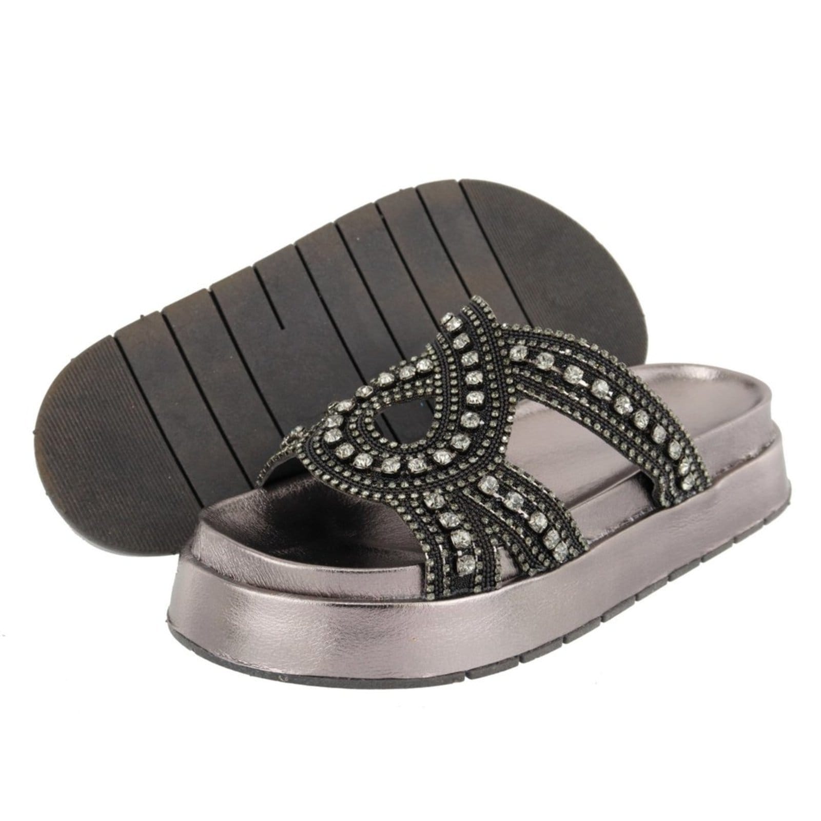 Vista 2 Sandalia Flatform Ratseira Strass Pedraria Brilho Sola Alta Lançamento Preta TELLINI STORE preto