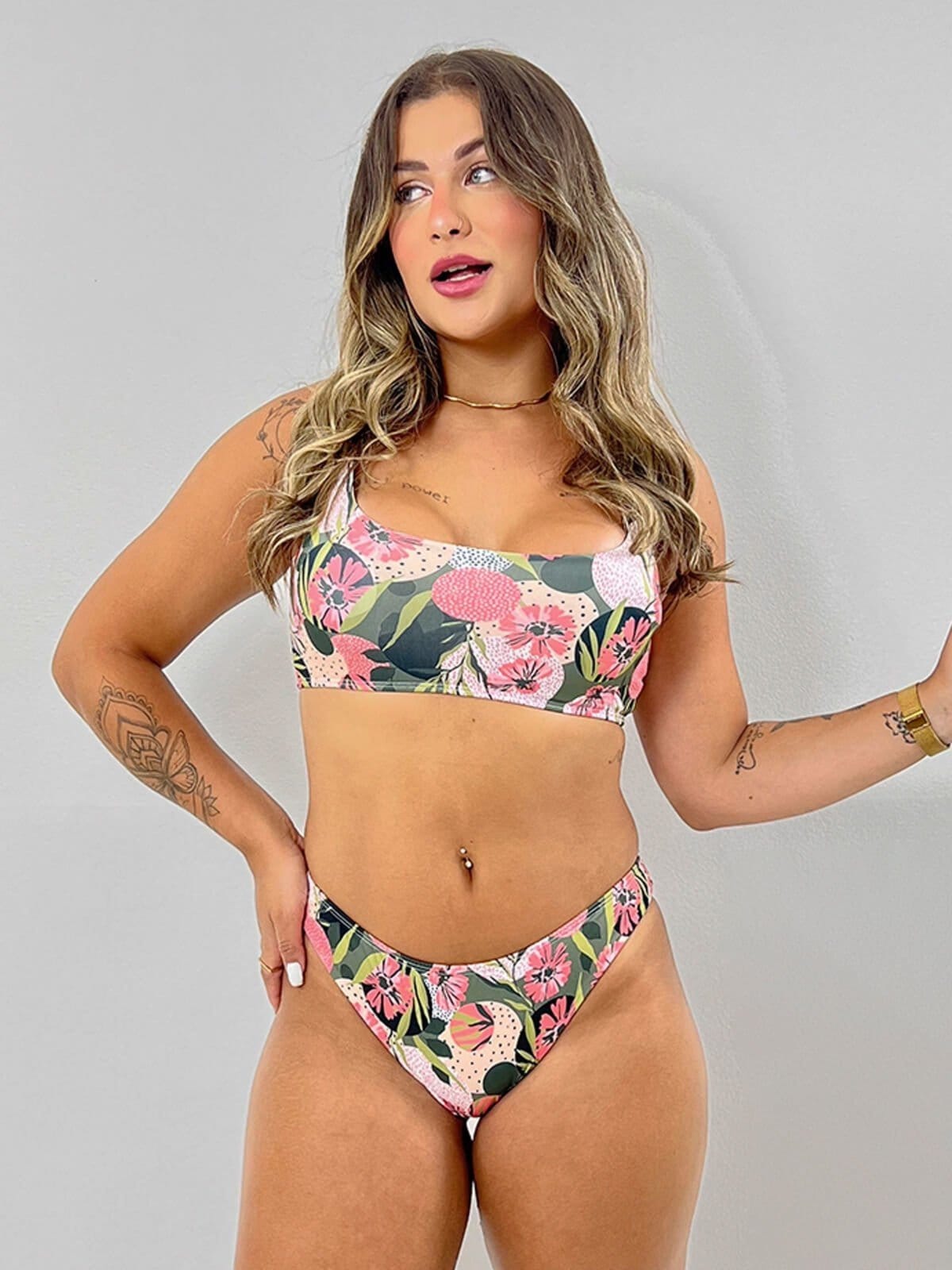 Vista 2 Biquini Regata Calcinha Comum Proteção Uv 50+ Vicbela Rosa Vicbela estampado/multicolorido/pink/rosa rosa