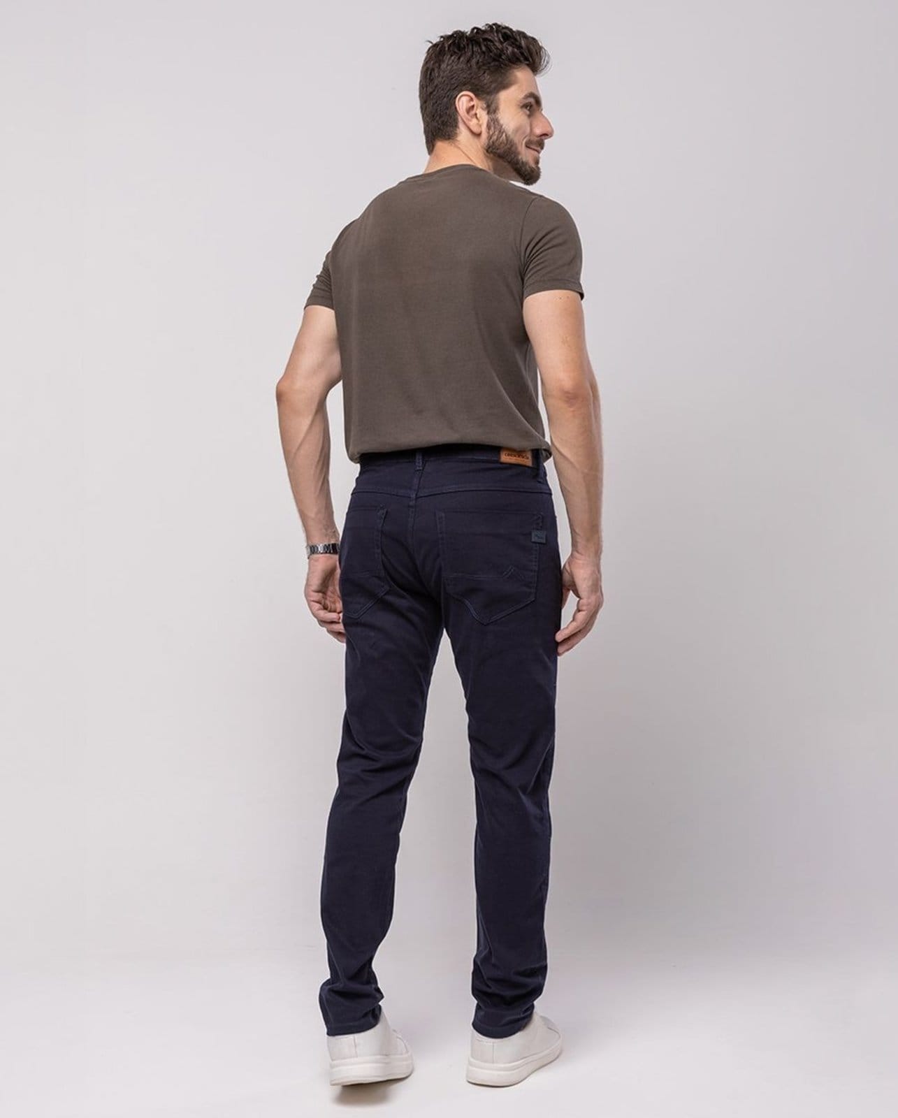 Vista 2 Calça Sarja Masculina Slim Fit Básica 22191 Marinho Consciência azul marinho