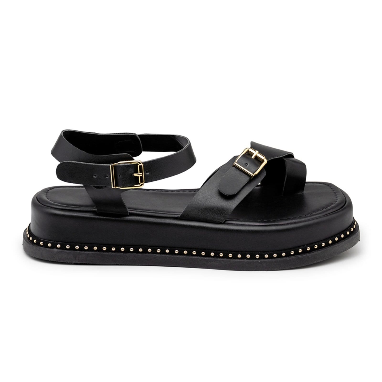 Vista 2 Sandália Flatform Feminina Papete Tiras Fivela 23411 Preta Flor da Pele preto