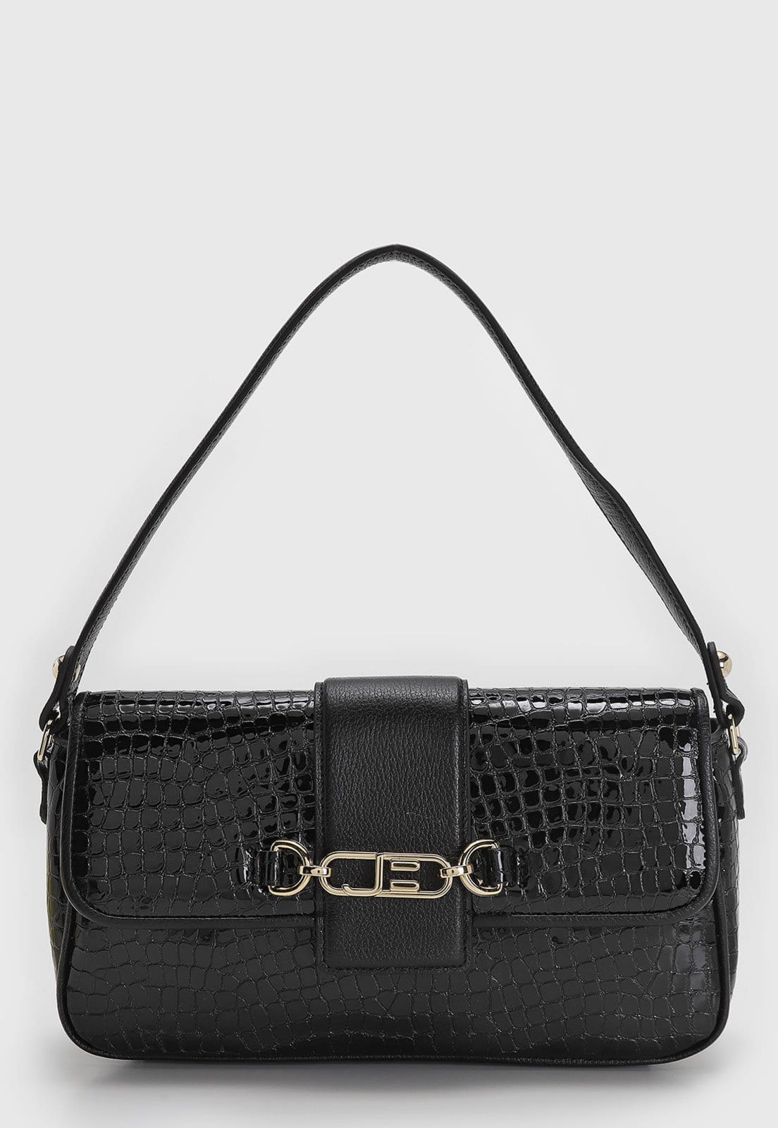 Bolsa Feminina Jorge Bischoff Média Croco Preta