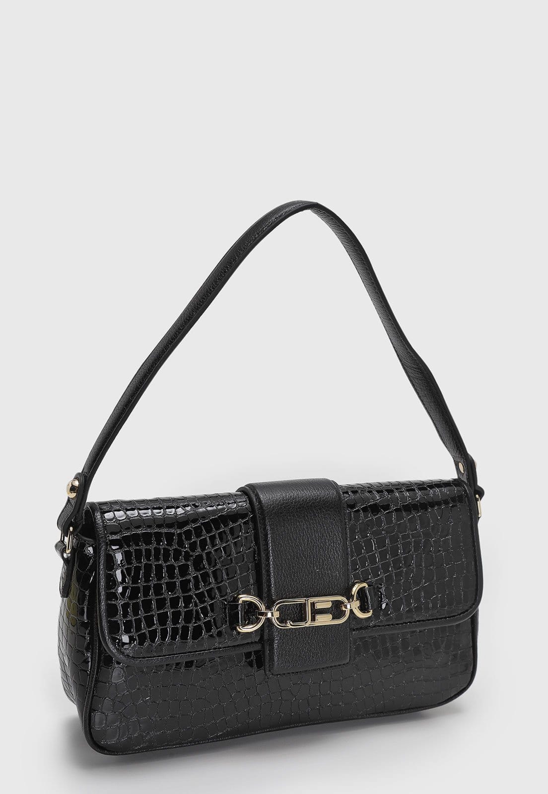 Vista 2 Bolsa Feminina Jorge Bischoff Média Croco Preta Jorge Bischoff preto