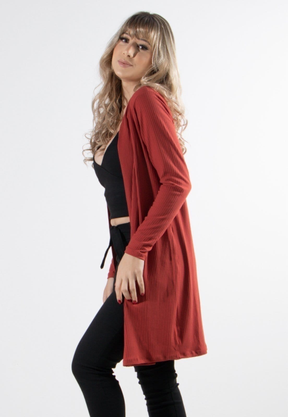 Vista 2 Cardigan Kimono Vekyo Canelado Terracota VEKYO multicolorido