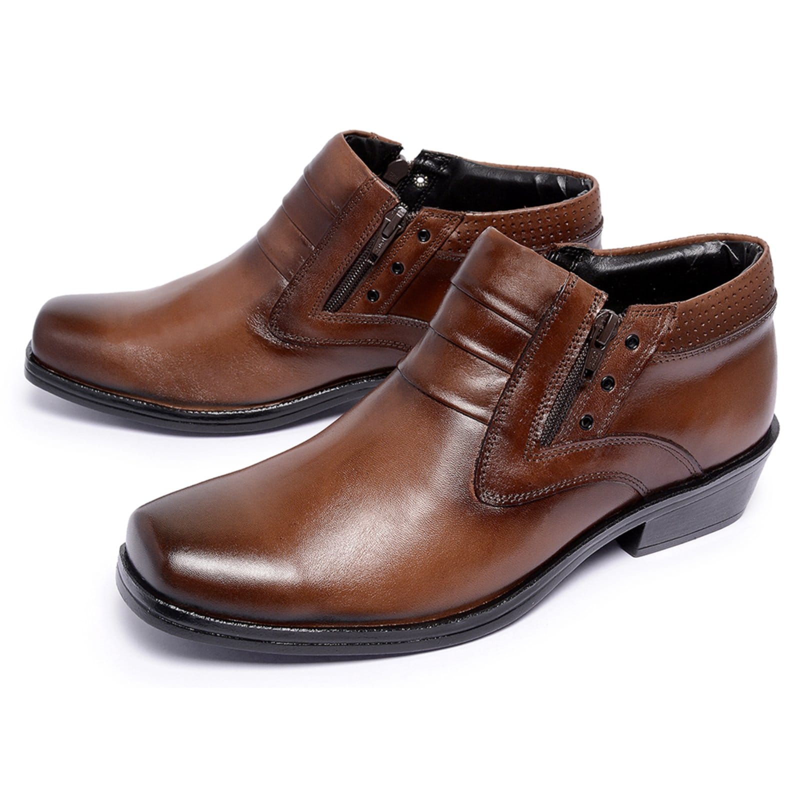 Vista 2 Bota Botina Country Ferrile em Couro Bico Quadrado Zíper Café Ferrile marrom