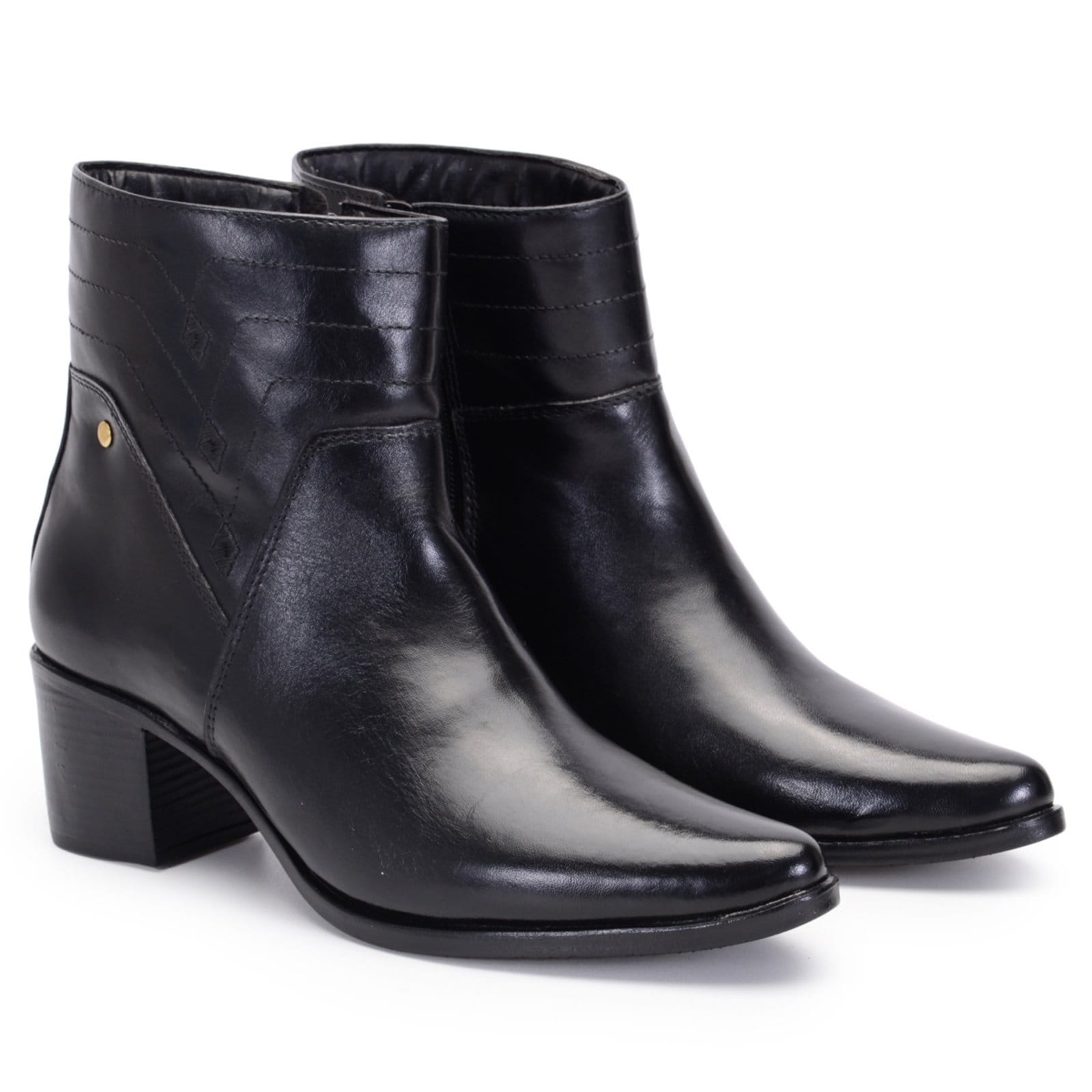 Vista 2 Bota Feminina Ferrile Bico Fino Cano Curto Em Couro Salto Bloco Preta Ferrile preto