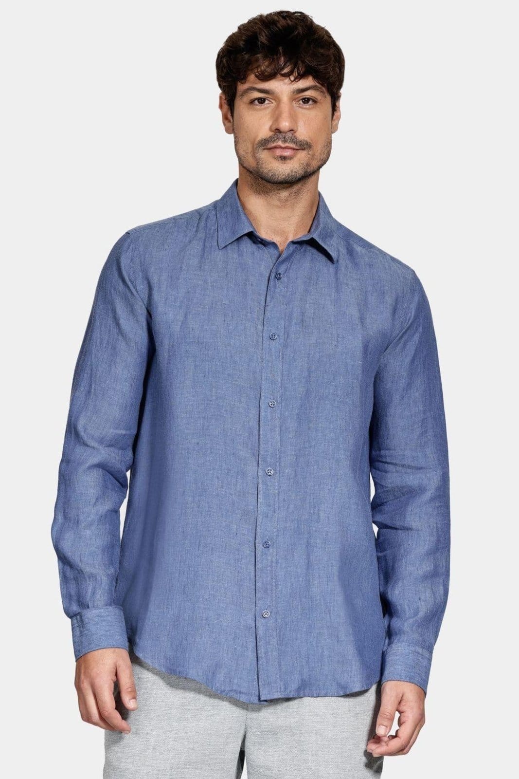 Vista 2 Camisa Aramis Manga Longa Slim em Linho Jeans Aramis azul