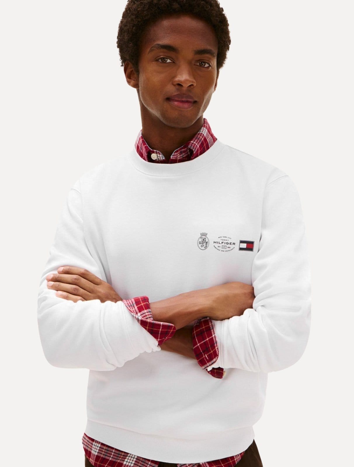 Vista principal Moletom Tommy Hilfiger Masculino Treble Logos Branca Tommy Hilfiger branco