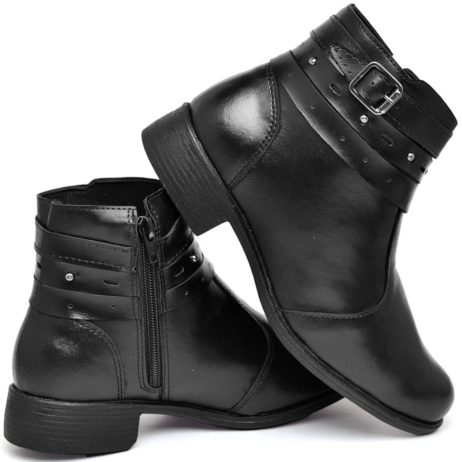 Vista 2 Bota Feminina Casual Cano Médio em Sintético Preta com Zíper e Fivela do 33 ao 40 Polo Blu preto