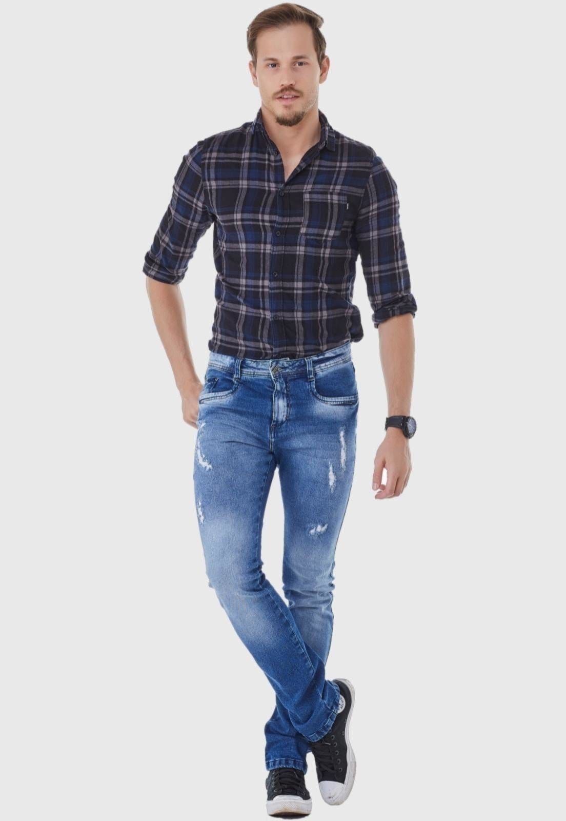 Vista 2 Calça Jeans HNO Jeans Skinny Destroyed HNO Jeans azul