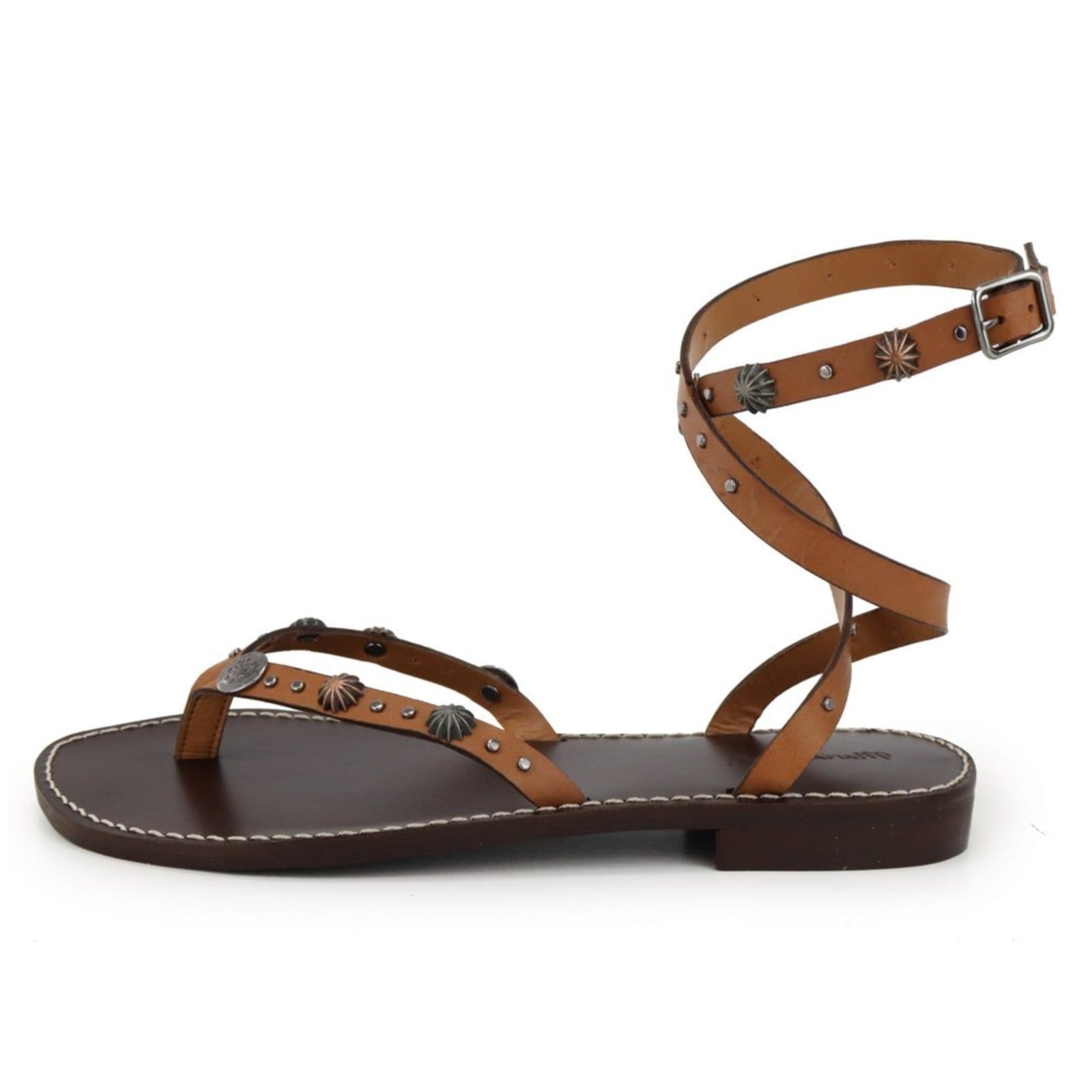 Sandália Rasteira Tiras Clássica Feminina em Couro Maria Paula Camel