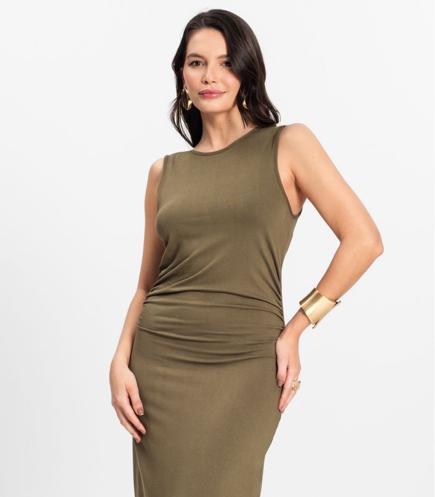 Vista 2 Vestido Midi em Molecotton de Viscose Rovitex Rovitex verde