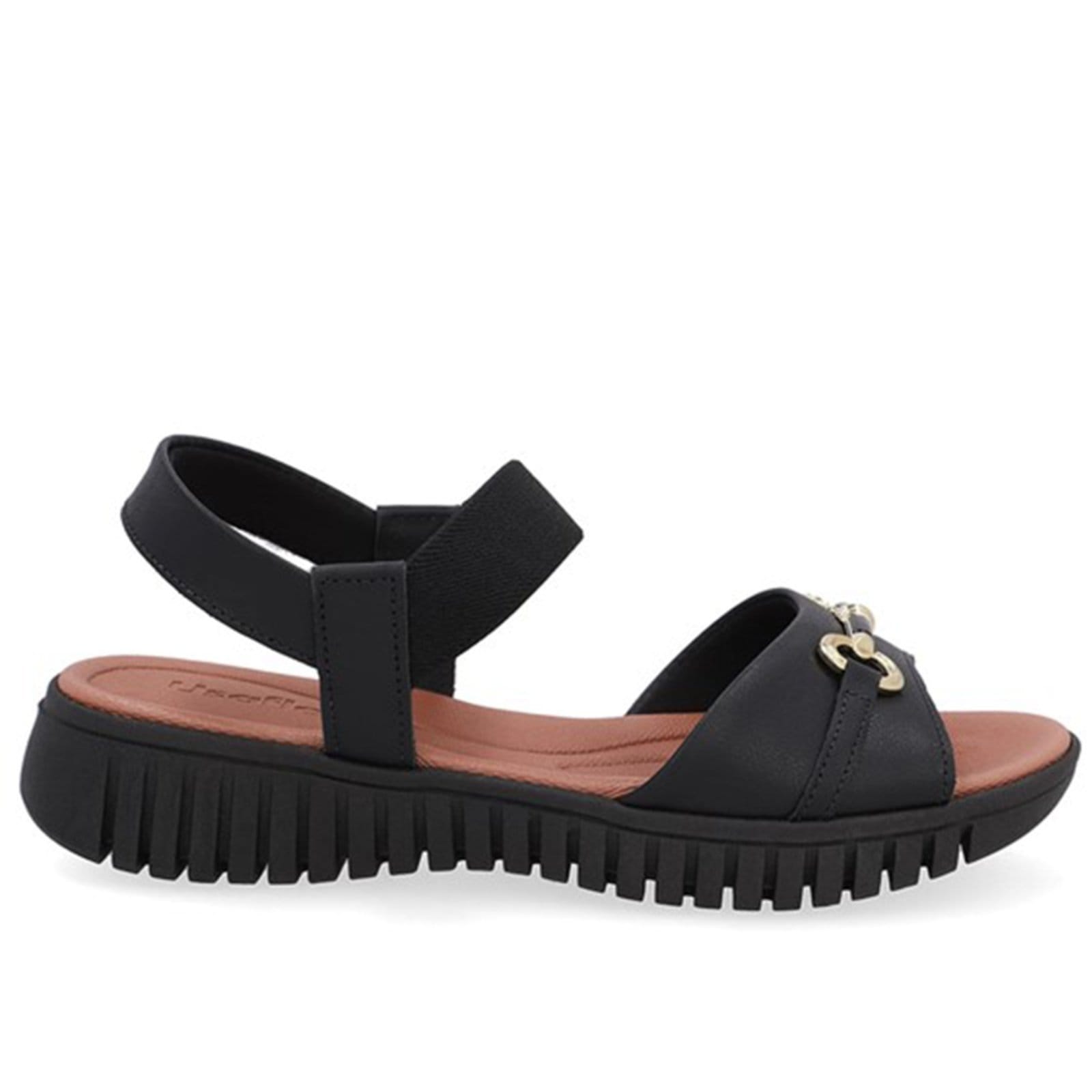 Sandália De Couro Rasteira Usaflex Conforto Enfeite 001