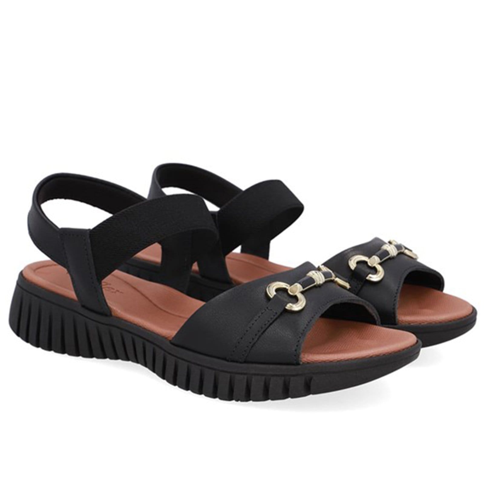 Vista 2 Sandália De Couro Rasteira Usaflex Conforto Enfeite 001 Usaflex preto