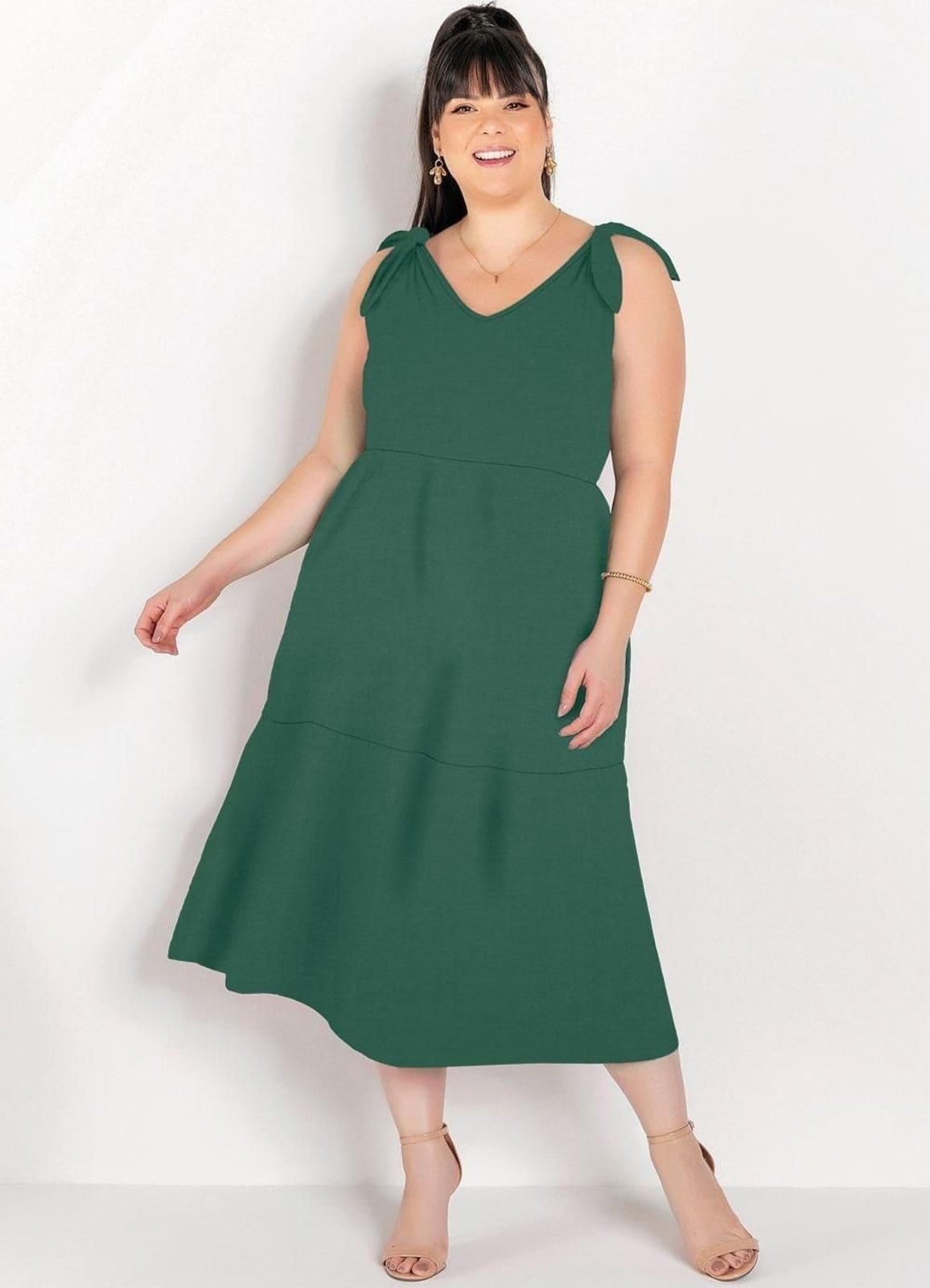 Vestido Em Malha Verde Escuro