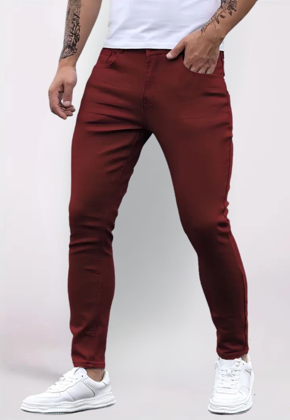 Calça Masculina de Sarja 5 Estilos Alfaiatada Skinny com Elastano