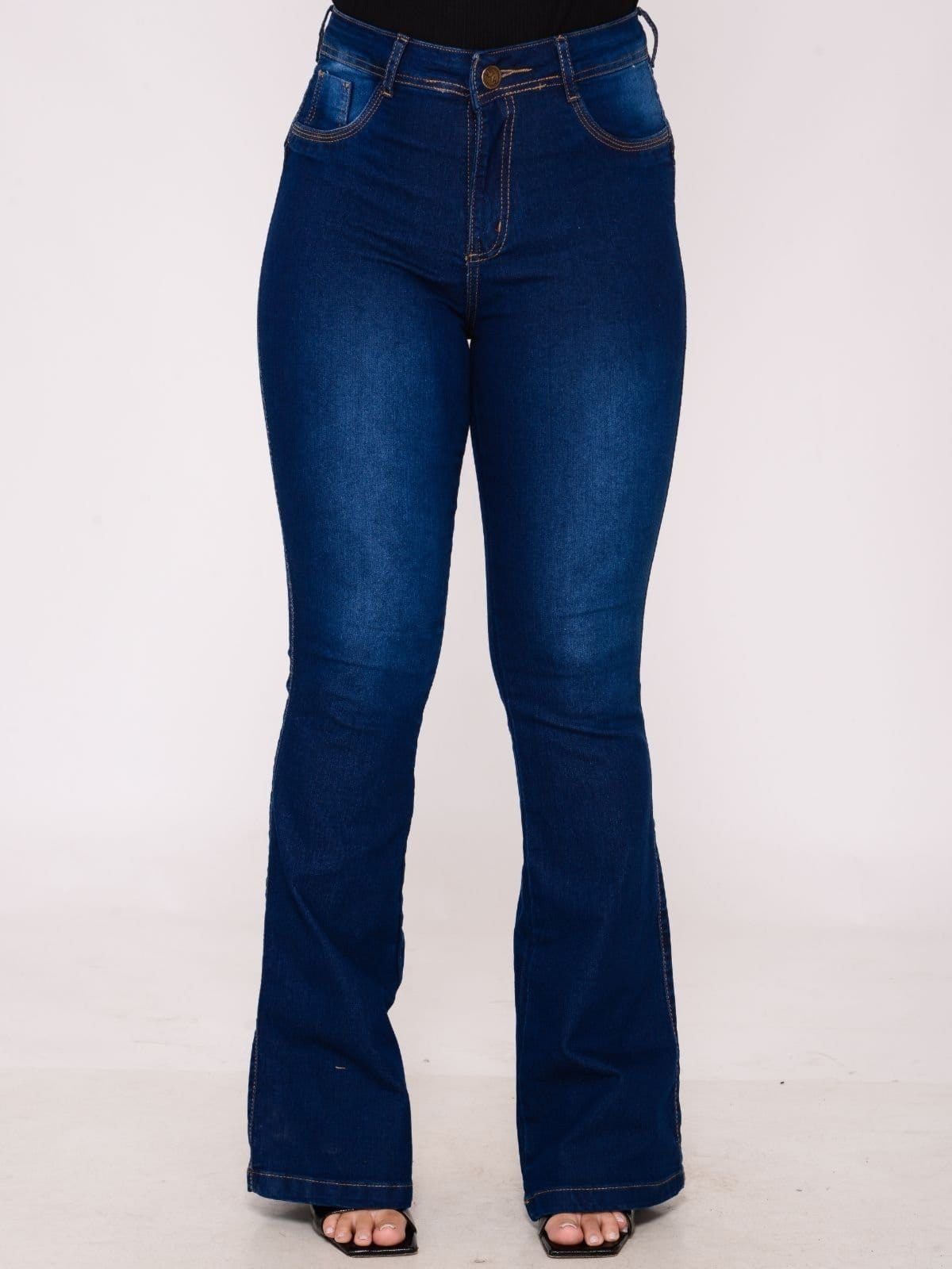 Vista 2 KIT 2 Calça Flare Feminina Mys Jeans Cintura Alta Manchado Ethereal Jeans azul