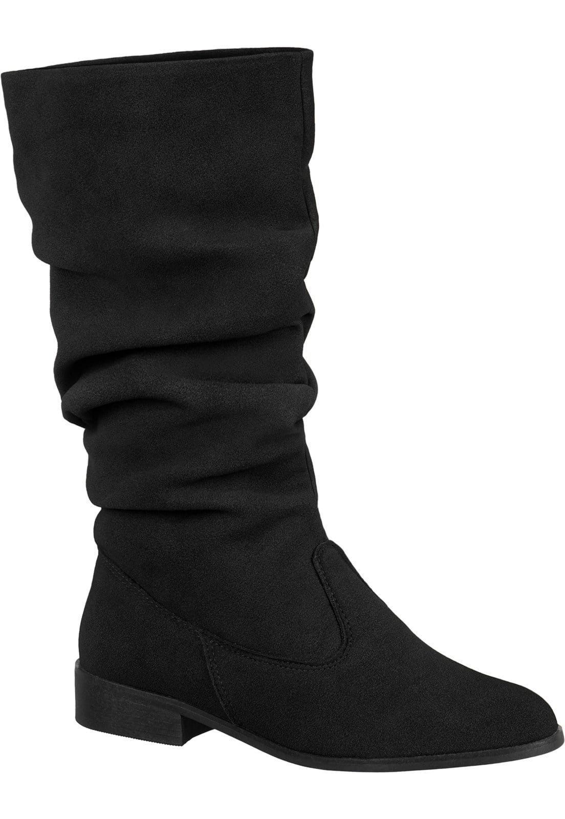 Bota Feminina GiGiL Bico Arredondado Cano Médio Franzido Plissado Camurça Salto Baixo