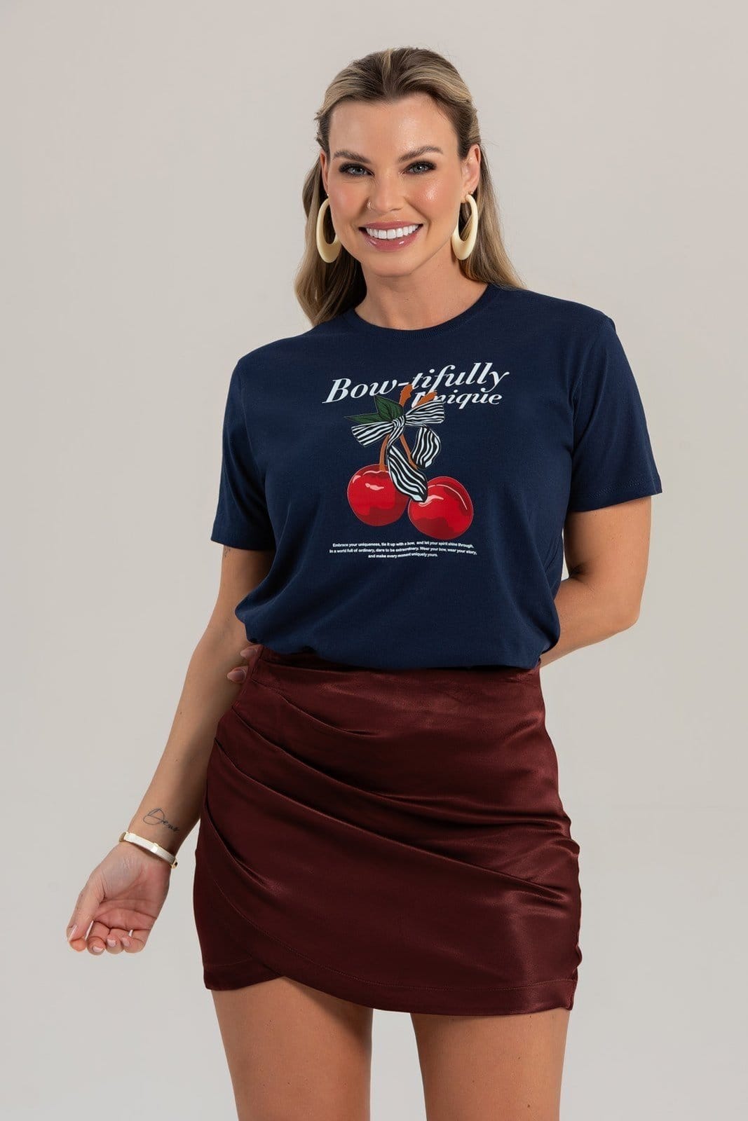 Camisa Feminina Cianitas Estampa Cereja Unique