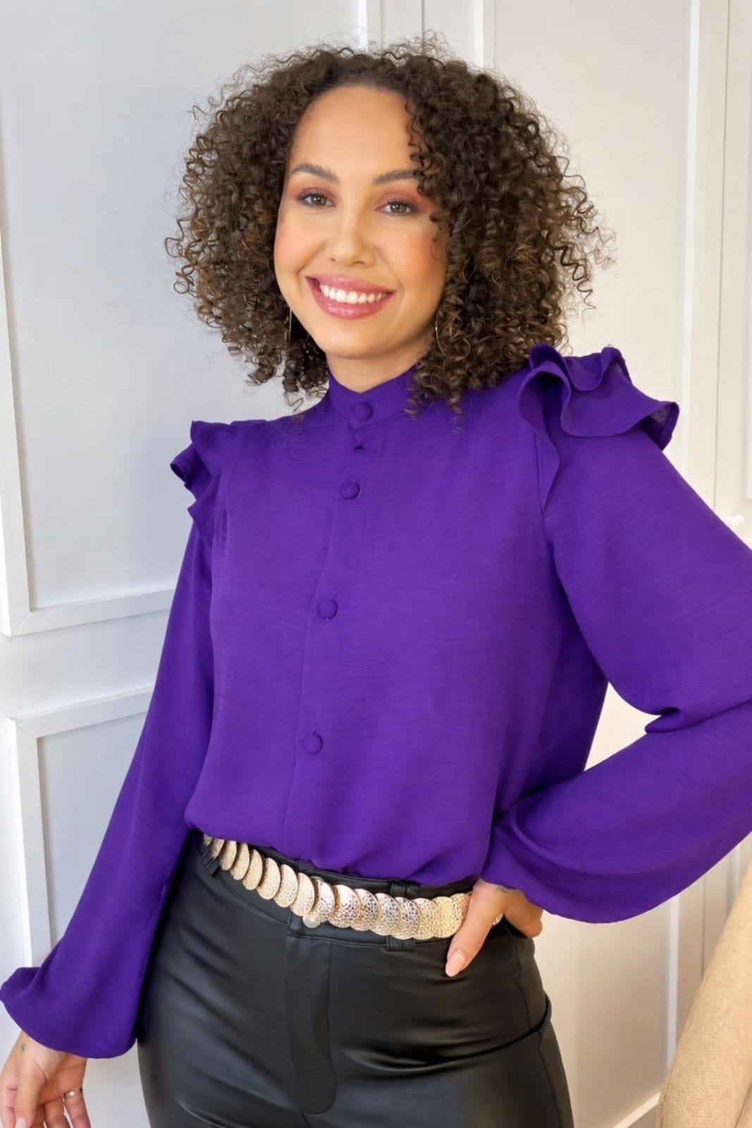 Camisa Vanibele Babados Púrpura