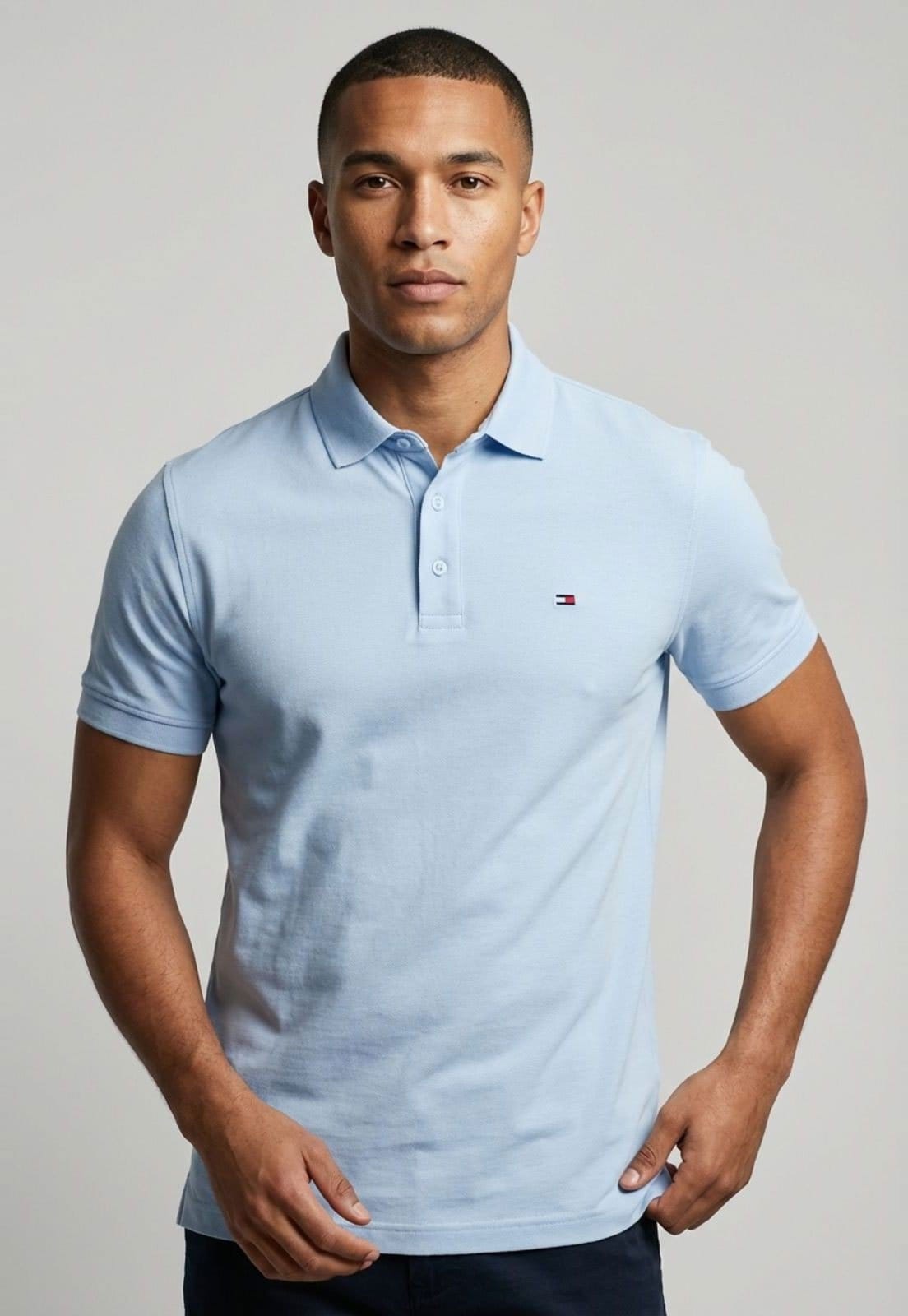 Vista principal Polo Masculina Tommy Jeans Badge Claro Tommy Jeans azul