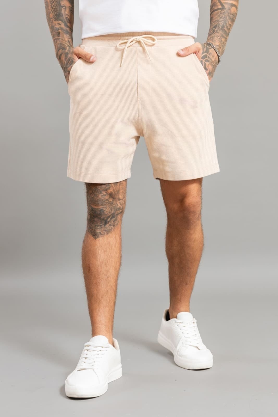 Bermuda Moletom Masculina Canelada com Poliéster e Cordão