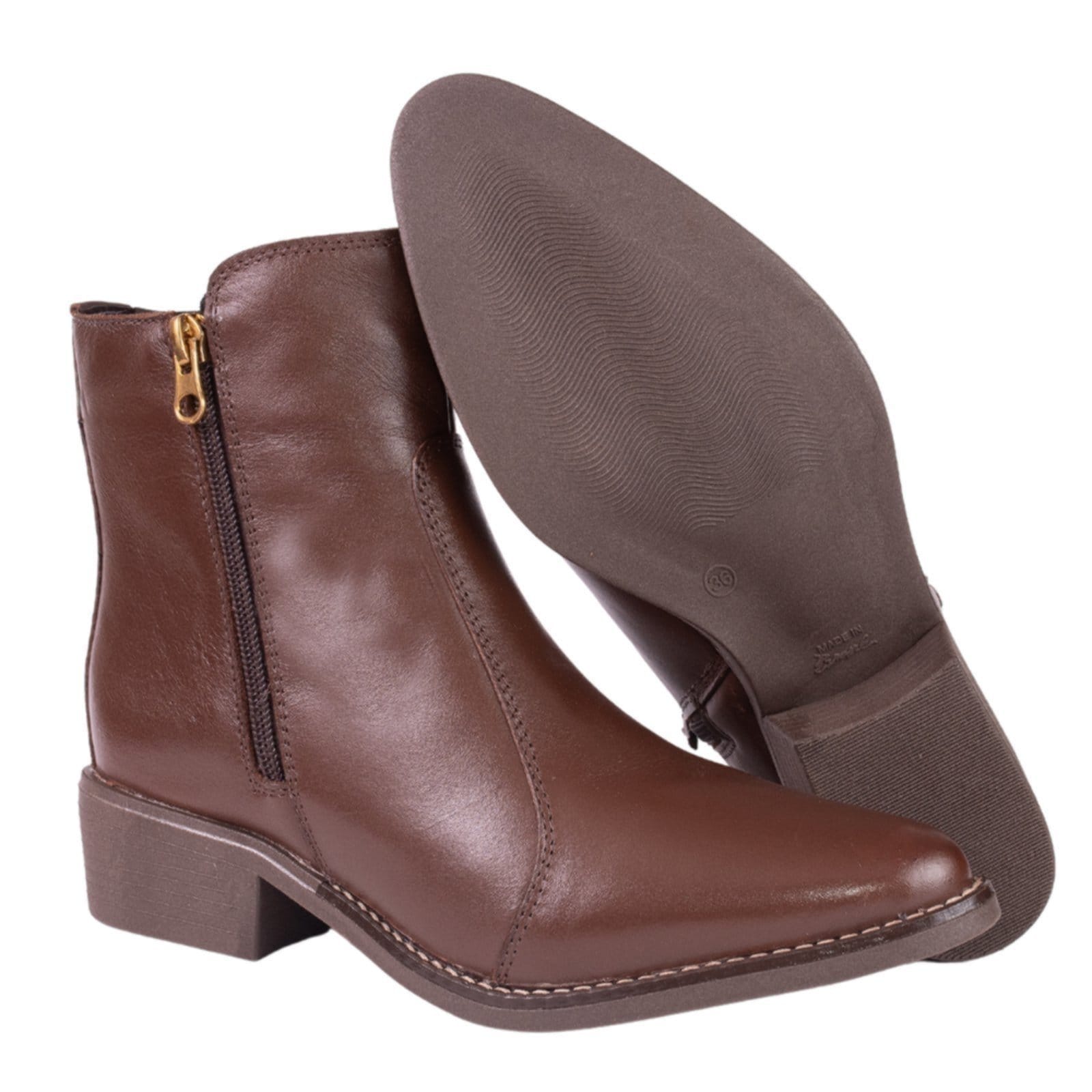 Vista 2 Bota Feminina Cano Baixo Bico Fino Couro Chocolate TELLINI STORE marrom