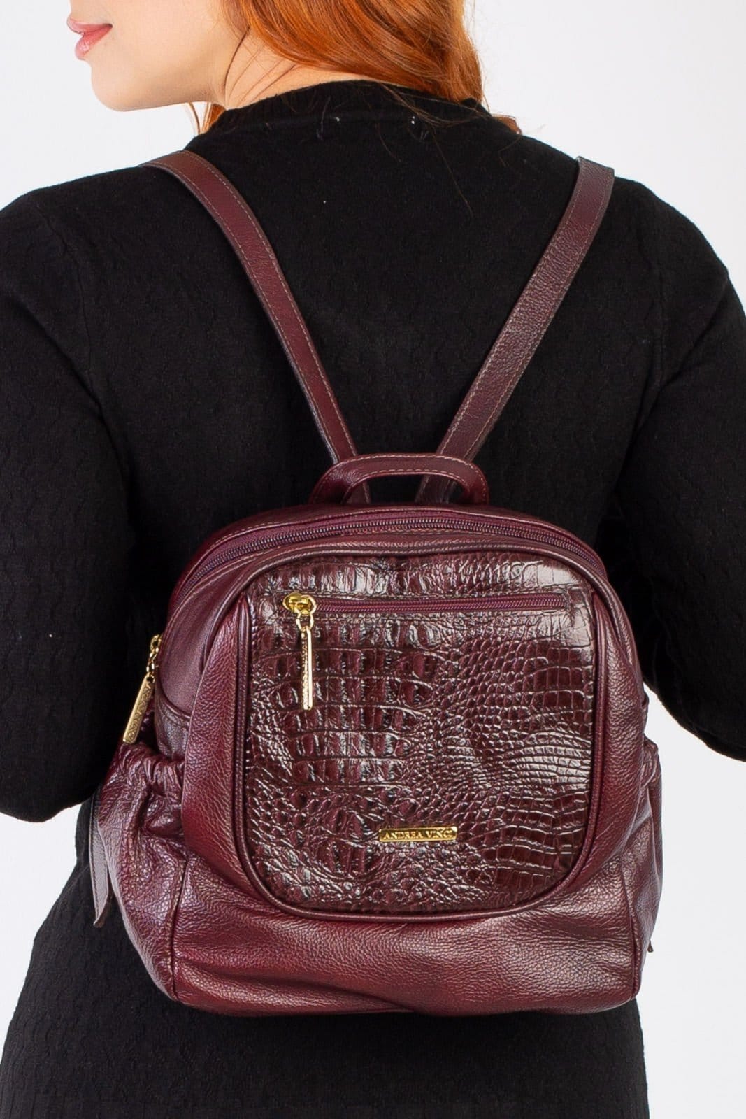 Mochila pequena de couro croco Estela - Marsala