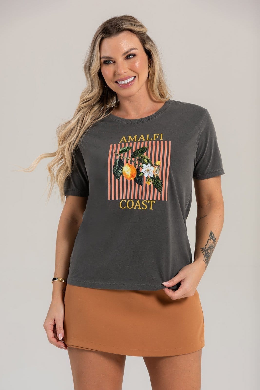 Camiseta Feminina Cianitas Chumbo Estampa Limão Amalfi