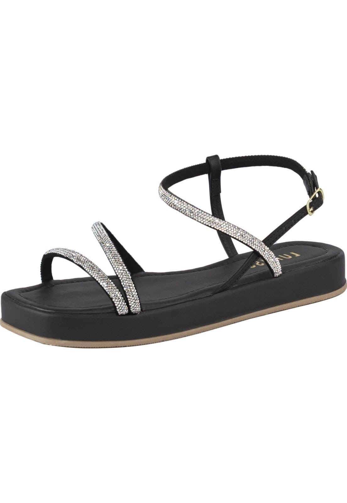 Sandália Feminina Papete Lumiss Tiras Strass Brilho Flat Confortável