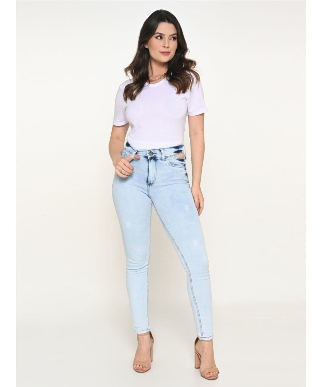 Vista 2 Calça Feminina Skinny Cut Out Razon Jeans jeans