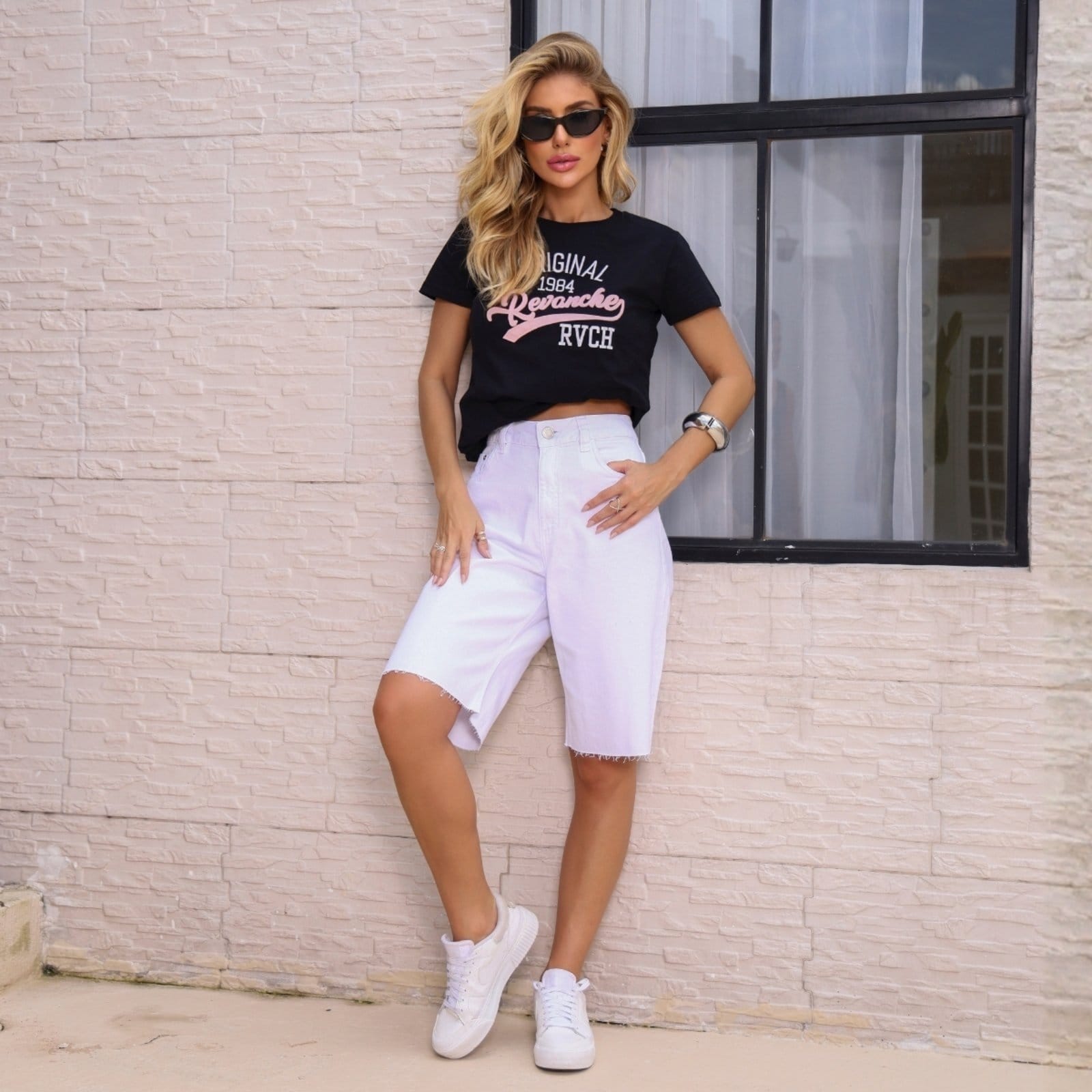 Vista 2 Bermuda Jorts Color Com Barra A Fio Feminina Revanche Macouria Revanche branco