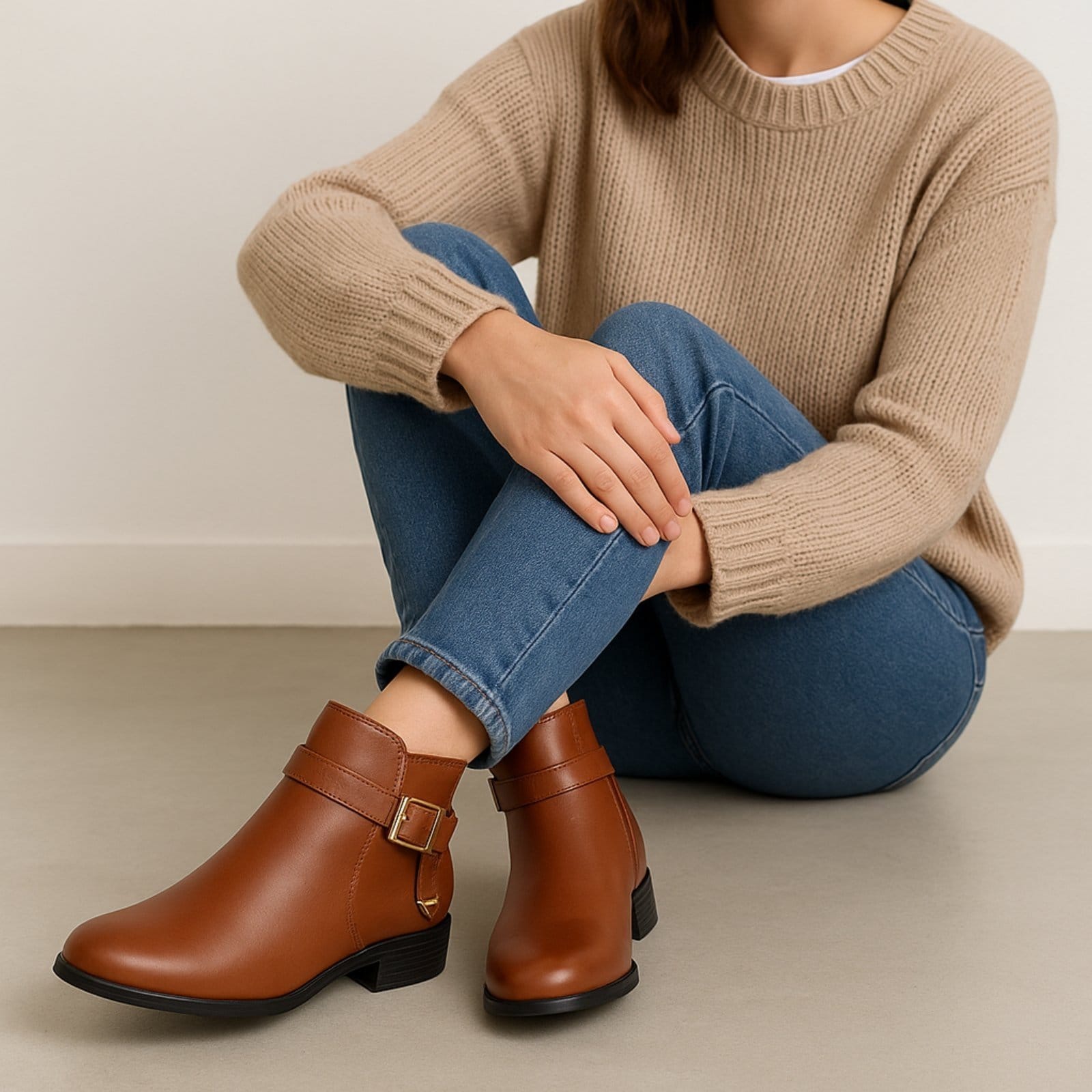 Bota Feminina Cano Curto Yes Basic Salto Baixo em Couro com Fivela Lateral