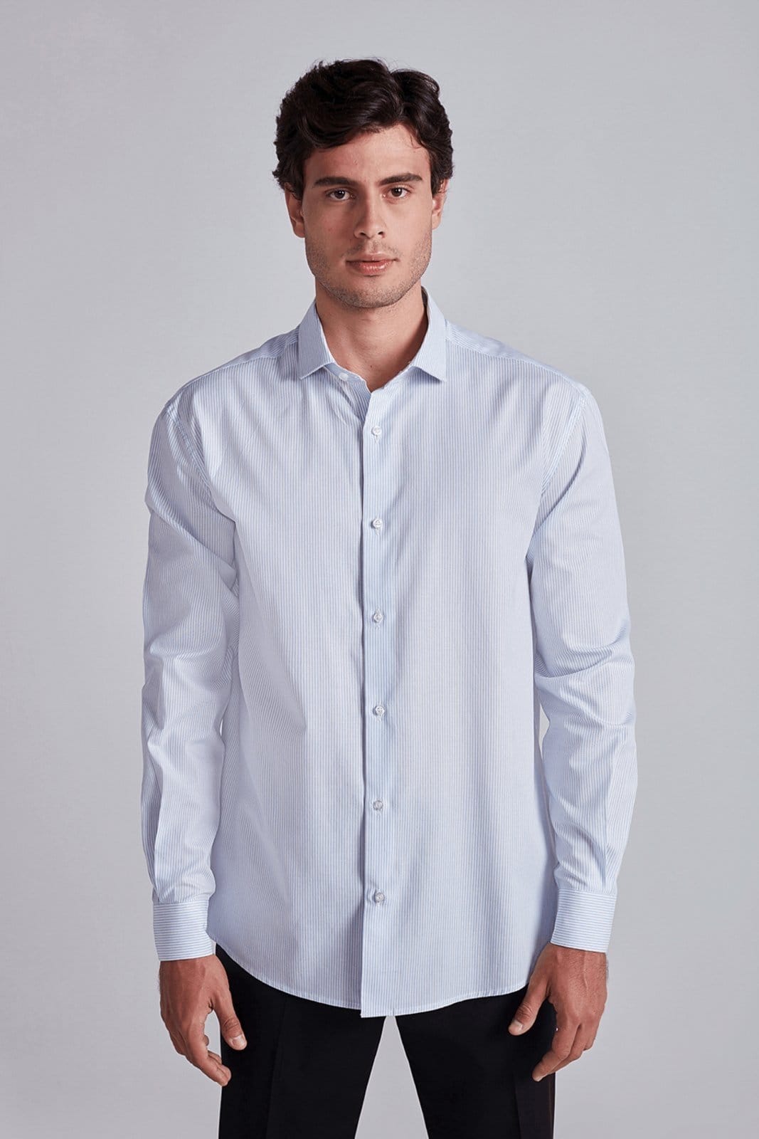 Vista principal HIGHSTIL Camisa Social Algodão Egípcio Comfort Listrada Claro HIGHSTIL azul