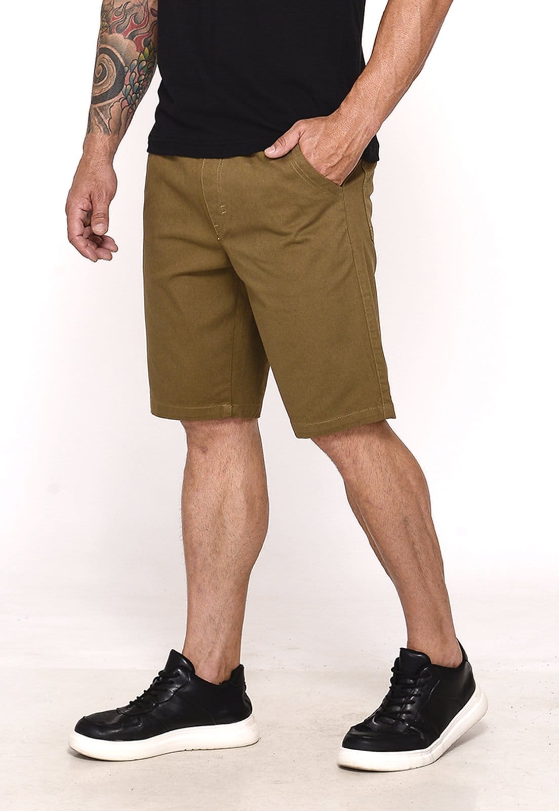 Bermuda Masculina Sarja Cós Elástico Casual Confortável Estilo Urbano