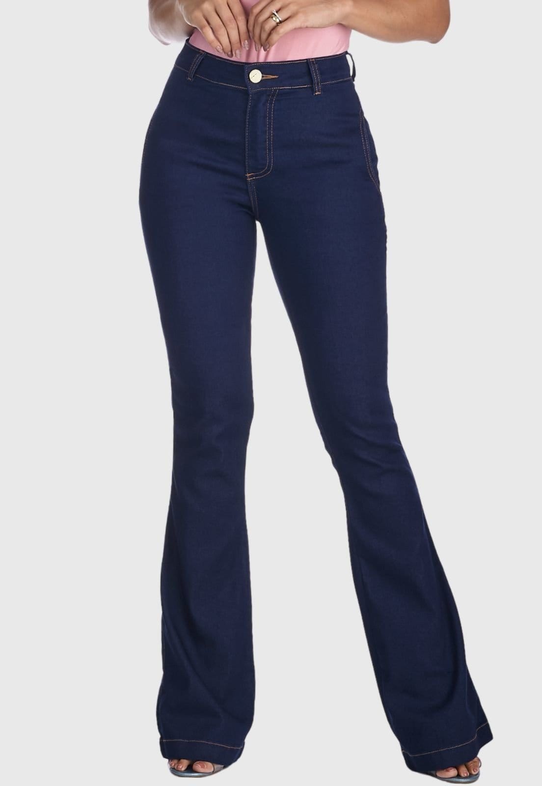 Calça Jeans HNO Jeans Flare Classic com Elastano Azul Escuro
