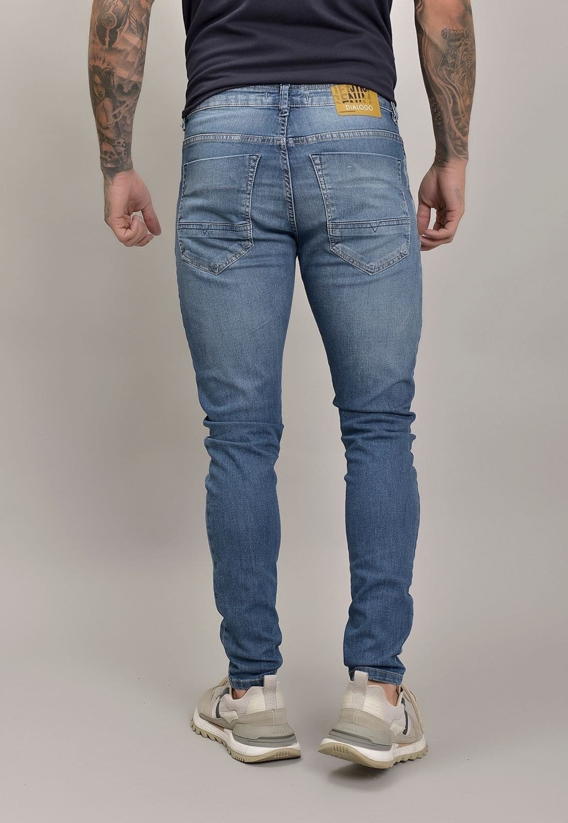 Vista 2 Calça Jeans Skinny Marmorizada Masculina Dialogo Jeans azul
