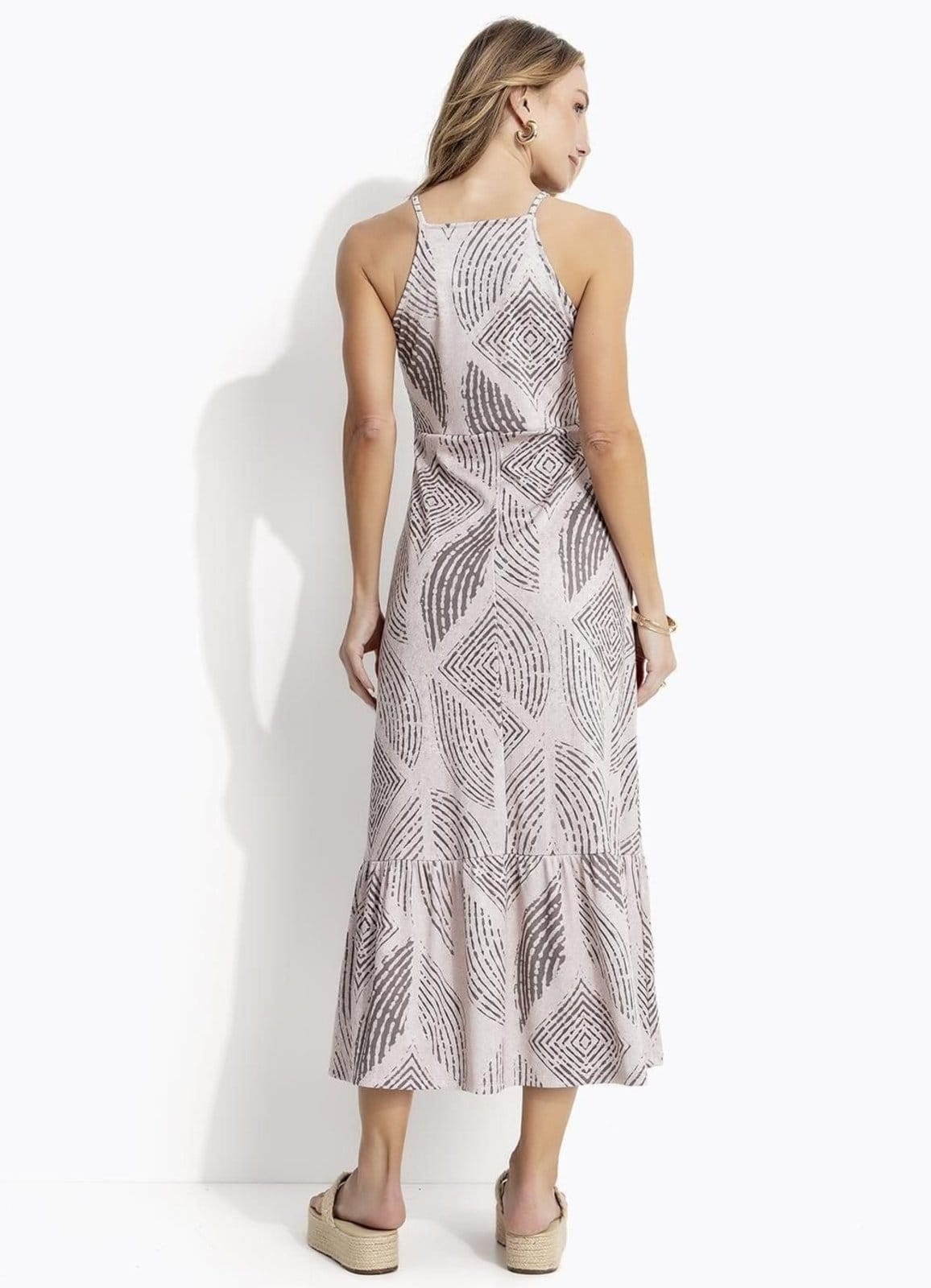 Vista 2 Vestido Em Canelado Geométrico Listrado Quintess bege